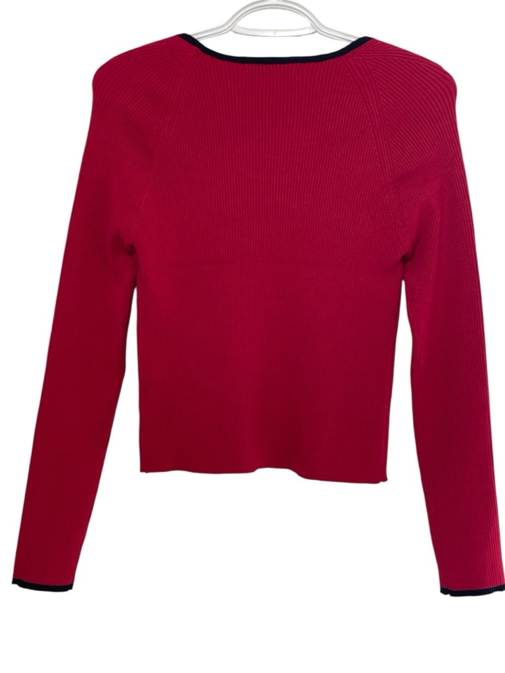IRIS WOMEN'S Red Ribbed Long-Sleeve Top with Black Trim Size L NWOT - Picture 3 of 8